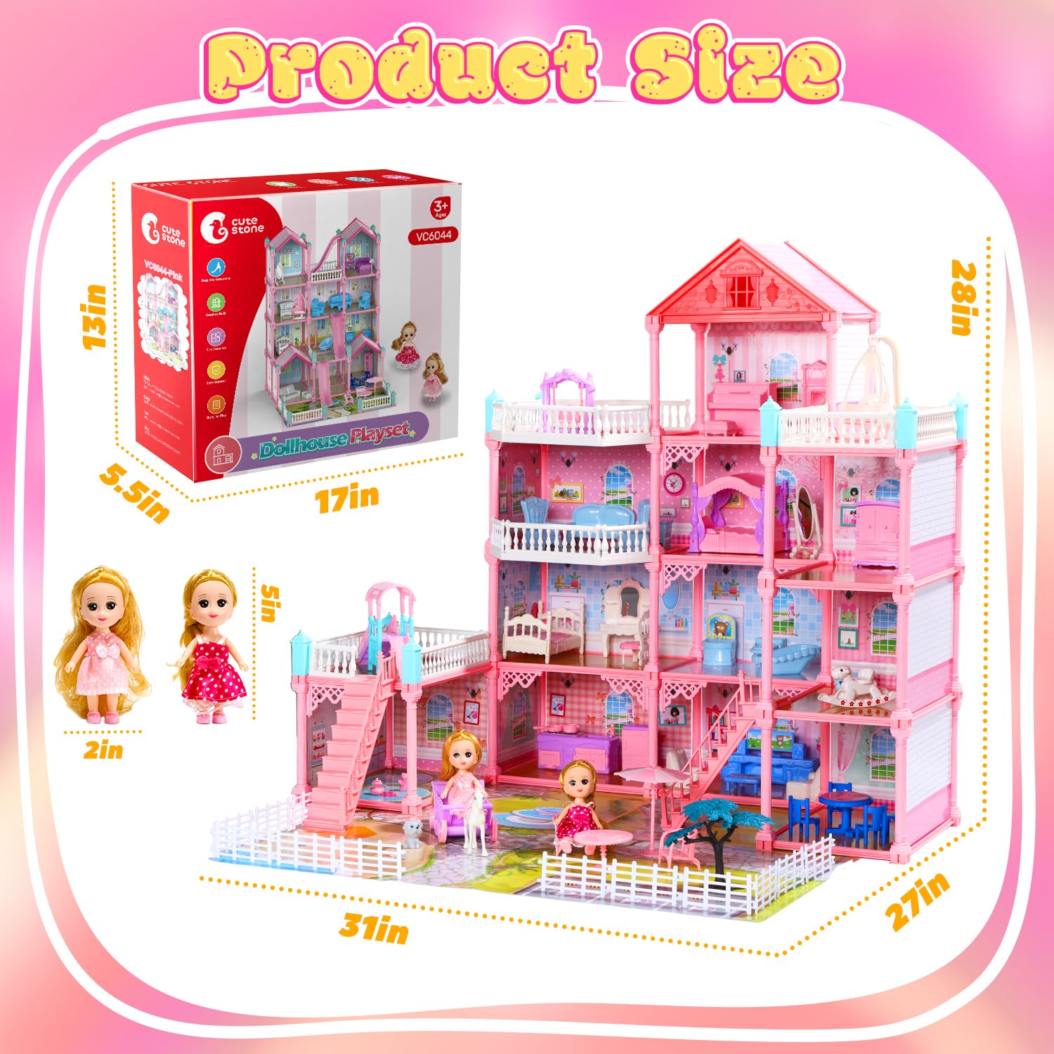 Amazon | 女の子のための巨大なドールハウス、11部屋のドールハウス